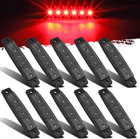Image of Partsam 10Pcs 3.8" Thin Red Led Side Marker Clearance indicator Lights 6 LED Smoke Lens Waterproof 12V Trailer Lorry Van Bus Led marker lights for trucks Sealed, Boat Marine Led Utility Strip Lights