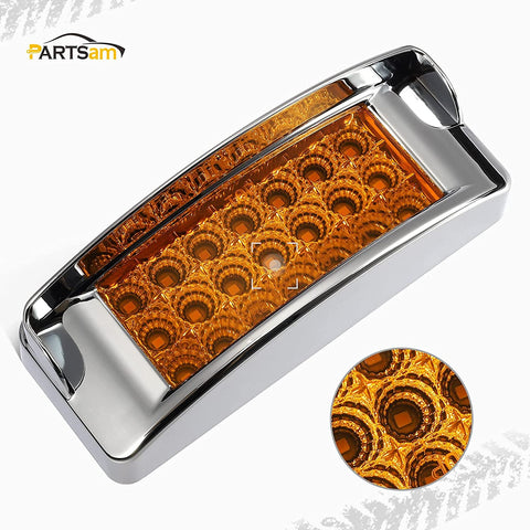Image of Partsam 2Pcs 2" x 6" Rectangular Trailer Marker LED Lights 21 Diodes with Chrome Plastic Light Bezel w/Visors, Amber 6" x 2" Rectangular LED Marker Lights/Turn Signal lights Surface Mount