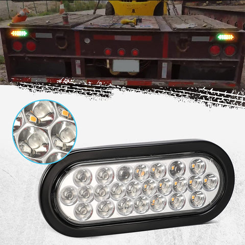 Image of Partsam 2 Pcs 6.5 Inch Oval Amber/Green Strobe Lights 24LED Recessed with With Quad Flash Patterns for Truck Towing Trailer Lights Lamps, Rubber Grommets and 3-prong Wire Pigtails Included