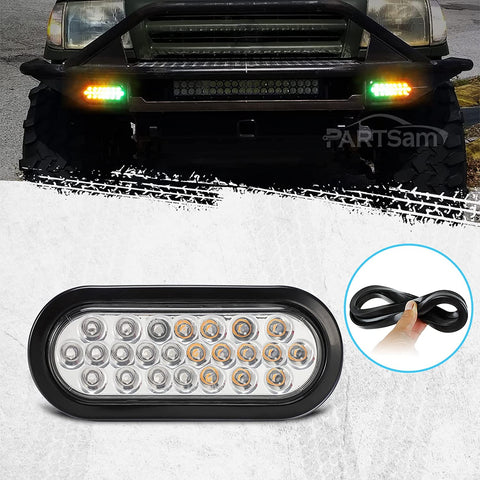 Image of Partsam 2 Pcs 6.5 Inch Oval Amber/Green Strobe Lights 24LED Recessed with With Quad Flash Patterns for Truck Towing Trailer Lights Lamps, Rubber Grommets and 3-prong Wire Pigtails Included