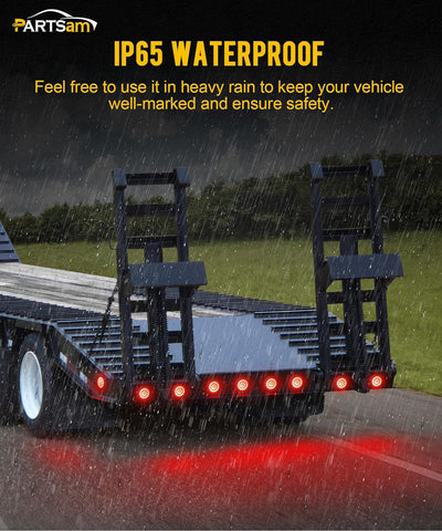 Image of Partsam 10x 4 Round Led Trailer Tail Lights Red 24LEDs Flange Mount Sealed Chrome LED Stop Turn Tail Lights Marker Clearance Brake Running Taillights Hardwired Waterproof for RV Trucks 12V DC