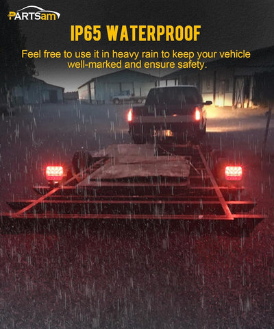 Image of Partsam LED Magnetic Towing Tail Light Wireless LED Trailer Light Kit Universal Stop Turn Running Backup Reverse Light Red+Clear Lens w/ 7-Pin Plug Dual USB Cable Charger for Trucks Trailers 12-24V