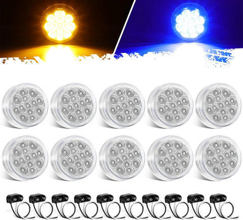 Image of Partsam 10Pcs Dual Revolution 2.5 inch Round 13 LED Marker Light, Amber Side Marker Clearance Lights to Blue Auxiliary Lights for Trailer Truck, Clear Lens,12V, Waterproof