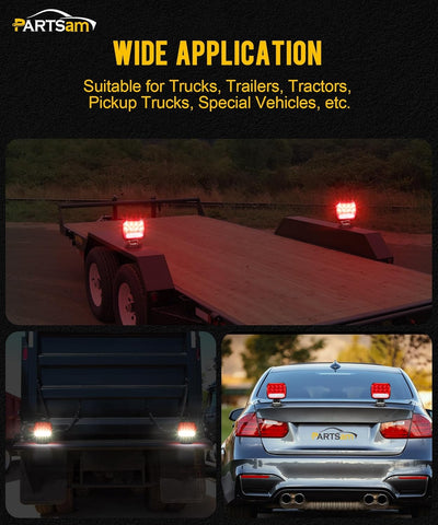 Image of Partsam LED Magnetic Towing Tail Light Wireless LED Trailer Light Kit Universal Stop Turn Running Backup Reverse Light Red+Clear Lens w/ 7-Pin Plug Dual USB Cable Charger for Trucks Trailers 12-24V