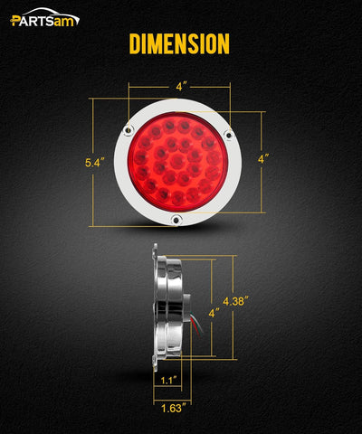 Image of Partsam 10x 4 Round Led Trailer Tail Lights Red 24LEDs Flange Mount Sealed Chrome LED Stop Turn Tail Lights Marker Clearance Brake Running Taillights Hardwired Waterproof for RV Trucks 12V DC