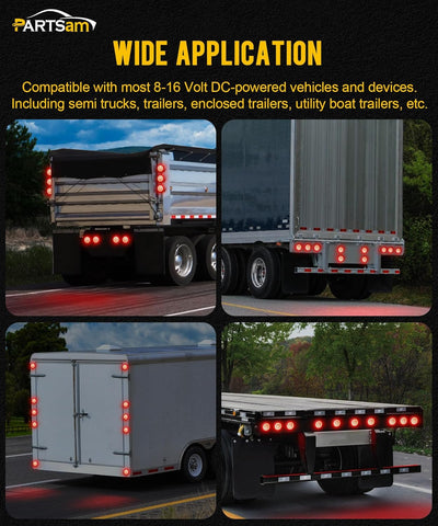 Image of Partsam 10x 4 Round Led Trailer Tail Lights Red 24LEDs Flange Mount Sealed Chrome LED Stop Turn Tail Lights Marker Clearance Brake Running Taillights Hardwired Waterproof for RV Trucks 12V DC