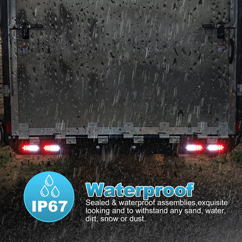 Image of Partsam 2 Pcs 6.5 Inch Oval Red/White Strobe Lights 24LED Brake Stop Lights Recessed with Quad Flash Patterns for Truck Towing Trailer Lights Rubber Grommets 3-Prong Wire Pigtails IP67 Waterproof