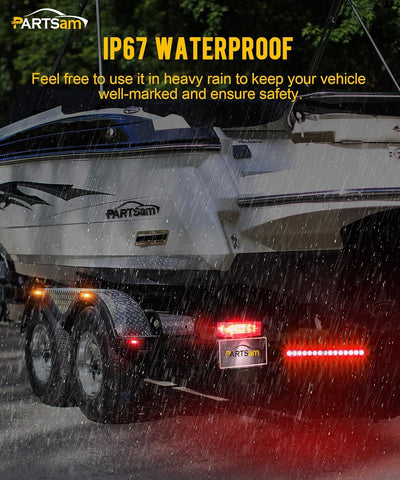 Image of Partsam Submersible LED Trailer Tail Light Kit, Rectangular Trailer Lights+Light Bar+8 Markers, with 25FT Wiring Harness Reflective Stickers Combined Stop Turn Tail License Lights for Boat Trailer 12V
