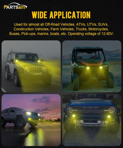 Image of Partsam 4 Inch 40W Amber Fog Lights, Amber LED Pods Super Bright with Yellow Spot Beam Waterproof Off Road Amber Ditch Lights Fit for Truck Pickup Ram Motorcycle SUV ATV UTV