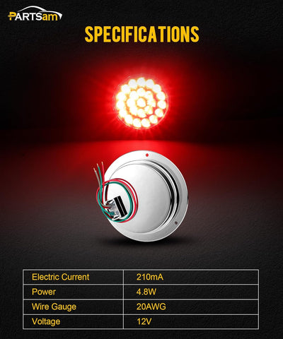 Image of Partsam 10x 4 Round Led Trailer Tail Lights Red 24LEDs Flange Mount Sealed Chrome LED Stop Turn Tail Lights Marker Clearance Brake Running Taillights Hardwired Waterproof for RV Trucks 12V DC