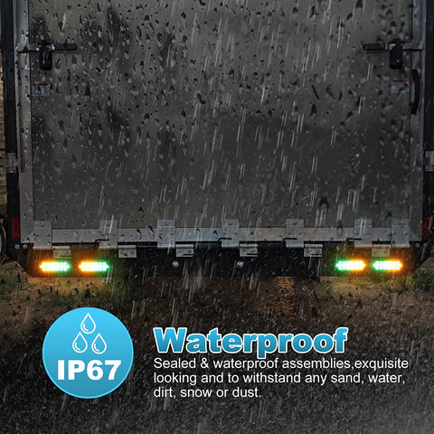 Image of Partsam 2 Pcs 6.5 Inch Oval Amber/Green Strobe Lights 24LED Recessed with With Quad Flash Patterns for Truck Towing Trailer Lights Lamps, Rubber Grommets and 3-prong Wire Pigtails Included