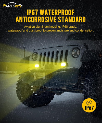 Image of Partsam 4 Inch 40W Amber Fog Lights, Amber LED Pods Super Bright with Yellow Spot Beam Waterproof Off Road Amber Ditch Lights Fit for Truck Pickup Ram Motorcycle SUV ATV UTV
