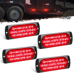 Partsam 4Pcs 4.4" Red 24 LED Stop Brake Turn Tail Lights, IP67 Waterproof Aluminum Housing Surface Mount Marker Lights for Trailer Truck Tractor RV
