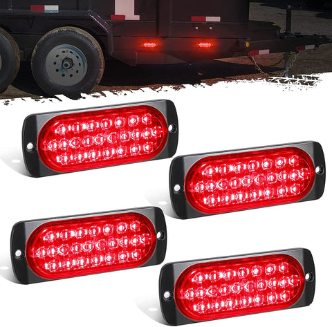 Image of Partsam 4Pcs 4.4" Red 24 LED Stop Brake Turn Tail Lights, IP67 Waterproof Aluminum Housing Surface Mount Marker Lights for Trailer Truck Tractor RV