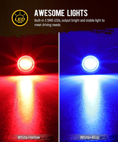 Image of Partsam 10Pcs Dual Revolution 3/4" Round LED Marker Light Red to Blue Auxiliary Light Side Marker Clearance Light Indicators with Bullet Connector for Trailer Truck Pickup Camper RV