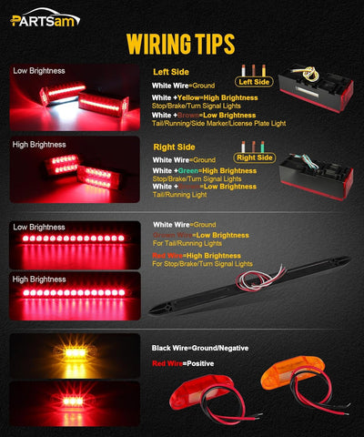 Image of Partsam Submersible LED Trailer Tail Light Kit, Rectangular Trailer Lights+Light Bar+8 Markers, with 25FT Wiring Harness Reflective Stickers Combined Stop Turn Tail License Lights for Boat Trailer 12V