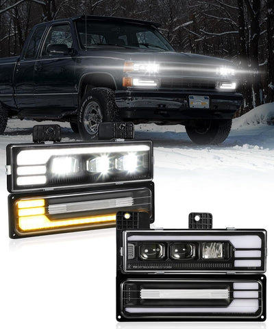 Image of Partsam LED Headlights Assembly DOT Approved with Start Animation DRL Sequential Turn Signal Hi/Low Beam Lights Replacement for OBS Truck Silverado C/K 1500/2500/3500 88-98, 6500K 12V IP67