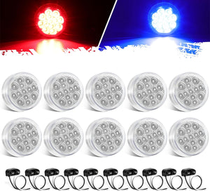 Partsam 10Pcs Dual Color 2.5 inch Round LED Marker Light, Red Side Marker Clearance Lights to Blue Auxiliary Lights for Trailer Truck Pickup Camper RV, Clear Lens,12V, Waterproof