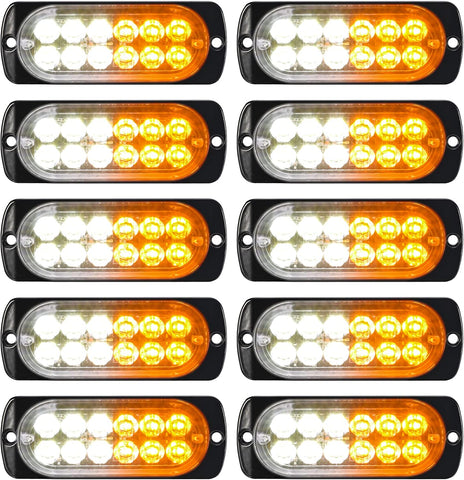 Image of Partsam 10pcs Emergency Strobe Light Lamps Surface Mount Warning Flashing Light 12LED 6 Amber 6 White Beacon Hazard Lights for Car Truck Van Off-Road Vehicle ATV SUV