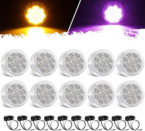 Image of Partsam 10Pcs Dual Revolution 2.5 inch Round 13LED Marker Light, Amber Side Marker Clearance Lights to Purple Auxiliary Lights for Trailer Truck, Clear Lens,12V, Waterproof
