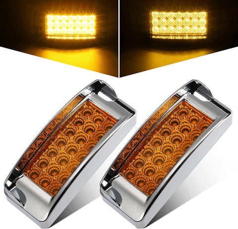 Image of Partsam 2Pcs 2" x 6" Rectangular Trailer Marker LED Lights 21 Diodes with Chrome Plastic Light Bezel w/Visors, Amber 6" x 2" Rectangular LED Marker Lights/Turn Signal lights Surface Mount