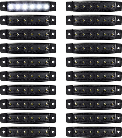 Image of Partsam 20Pcs 3.8" Smoked Thin line White Led Side Marker Clearnce/Indicator Lights, Boat Marine Cabin Courtsey Lights, 6 LED Surface Mount For Utility Boat Cargo Trailer Truck RV Camper