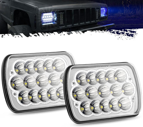 Image of Partsam 2PCS H6054 LED Headlights 7x6 5x7 Headlamp Anti-glare Hi/Low Sealed Beam with Blue DRL Lights Compatible with Jeep Cherokee XJ Wrangler YJ Ford Chevy GMC Toyota Nissan Dodge etc