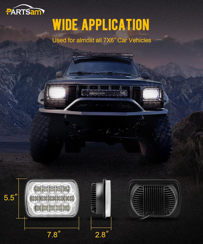 Image of Partsam 2PCS H6054 LED Headlights 7x6 5x7 Headlamp Anti-glare Hi/Low Sealed Beam with Blue DRL Lights Compatible with Jeep Cherokee XJ Wrangler YJ Ford Chevy GMC Toyota Nissan Dodge etc