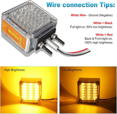 Image of Partsam 2Pcs Square Double Face Led Turn Signal Lights Parking Lights Clear Lens - Amber/Amber 39 Square LED Pedestal Fender Stud Mount Dual Face Led Lights for Trucks Trailers