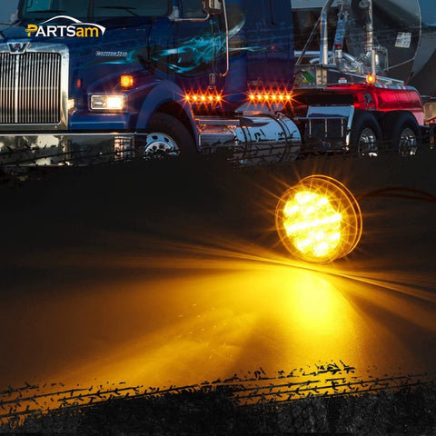 Image of Partsam 2 Pcs Sealed Mini-Flex 2.5" Round LED Side Marker Clearance or ID Light 13 Diodes, Faceted Amber Clear Lens Trailer Truck Sidelights Round Led Lights