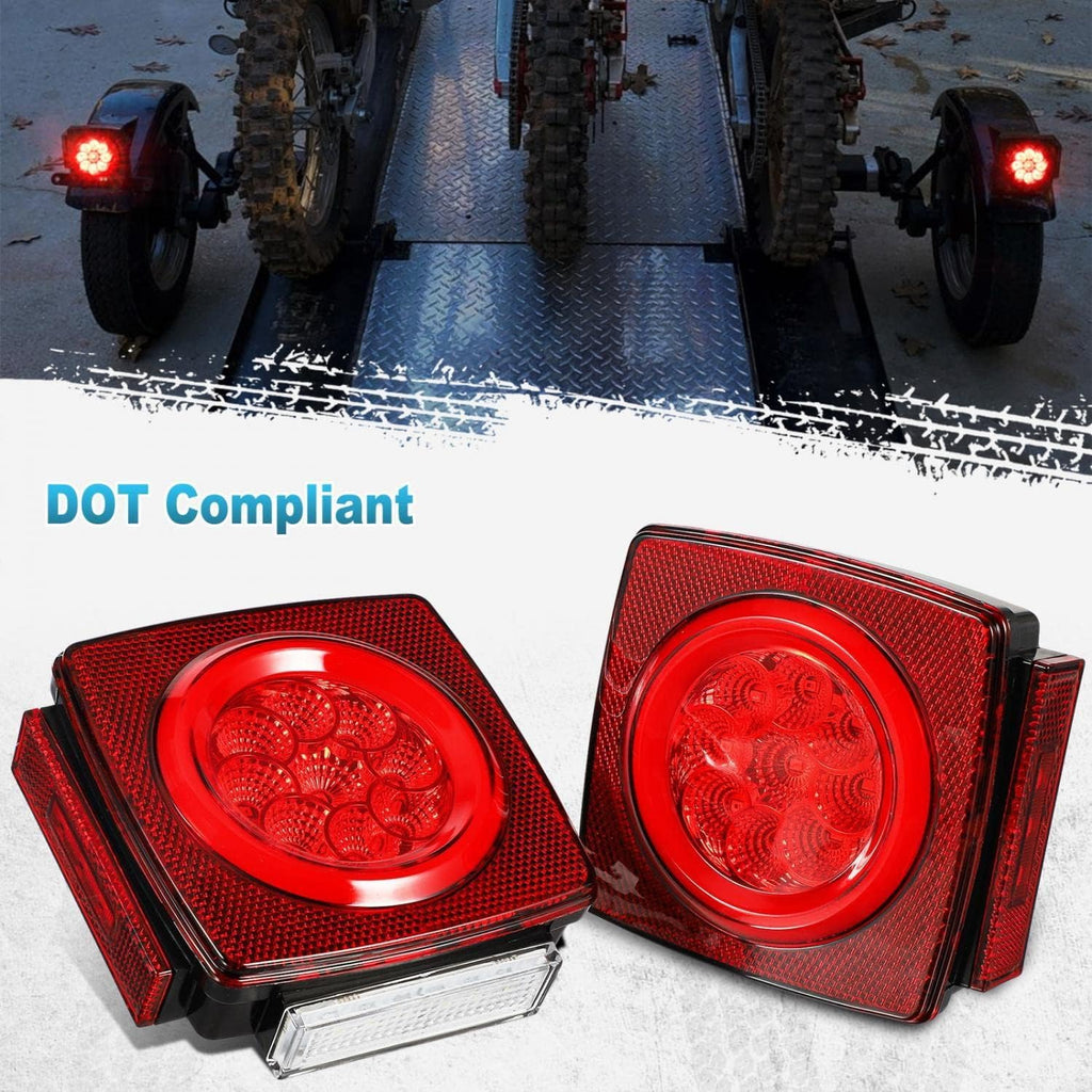Partsam Pair Slim Square LED Trailer Light Kit Halo Glow Submersible Tail Lights 72LEDs 2835 SMD Stop Turn Signal Lamps for Under 80" Boat Trailer RV Camper Marine Snowmobile 12V IP67 DOT Compliant