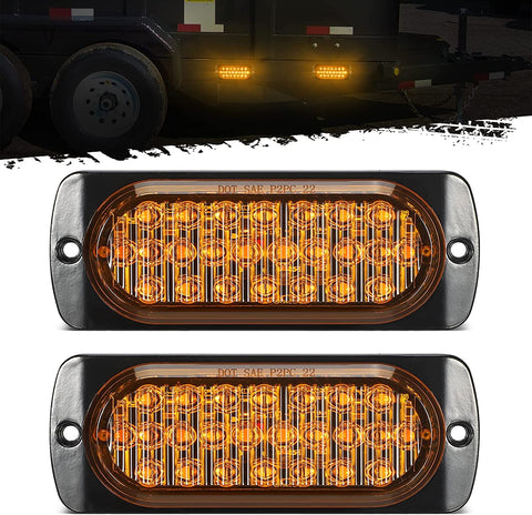 Image of Partsam 2Pcs 4.4" Amber 24 LED Turn Signal Brake Parking Side Marker Lights, IP67 Waterproof Amber Lens Aluminum Housing Surface Mount Marker Lights for Trailer Truck Tractor RV