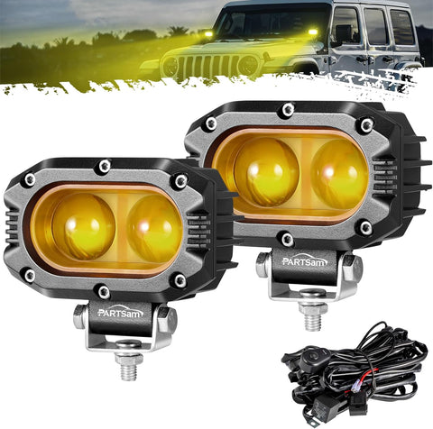 Image of Partsam 4 Inch 40W Amber Fog Lights, Amber LED Pods Super Bright with Yellow Spot Beam Waterproof Off Road Amber Ditch Lights Fit for Truck Pickup Ram Motorcycle SUV ATV UTV