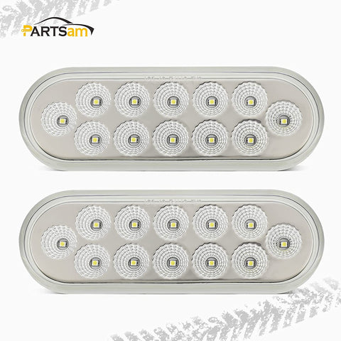 Image of Partsam 2Pcs 6.7 Inch Oval Red Stop Turn Tail Lights and White Backup Lights Kit 12 Diodes w/Rubber Grommets & 3-Prong Wire Pigtails, Red/White Oval Led Truck Trailer Tail Lights and Reverse Lights