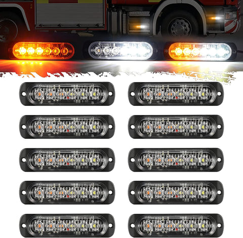 Image of Partsam 10pcs LED Emergency Strobe Lights, Amber White 6LED Warning Flashing Light Lamps, Caution Construction Hazard Light for Truck Car Vehicle Van Off Road ATV SUV, Surface Mount,12V