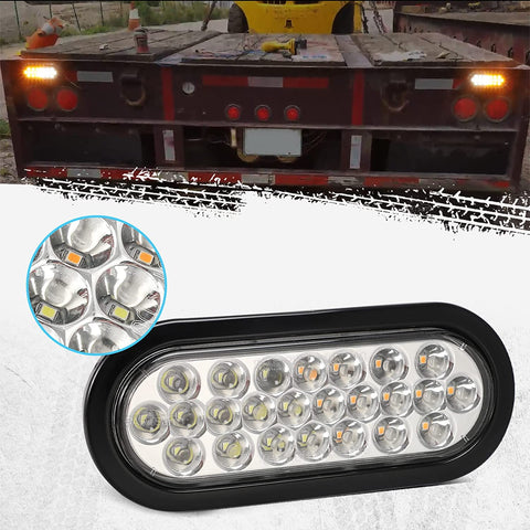 Image of Partsam 2 Pcs 6.5 Inch Oval Amber/White Strobe Lights 24LED Recessed with With Quad Flash Patterns for Truck Towing Trailer Lights Lamps, Rubber Grommets and 3-prong Wire Pigtails Included, 10V-30V