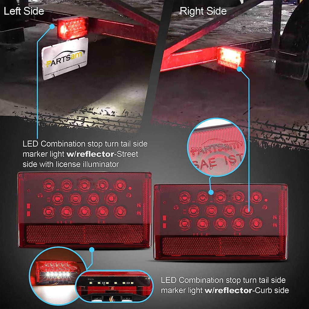 Partsam 6" Rectangular LED Combination Tail Lights Kit
