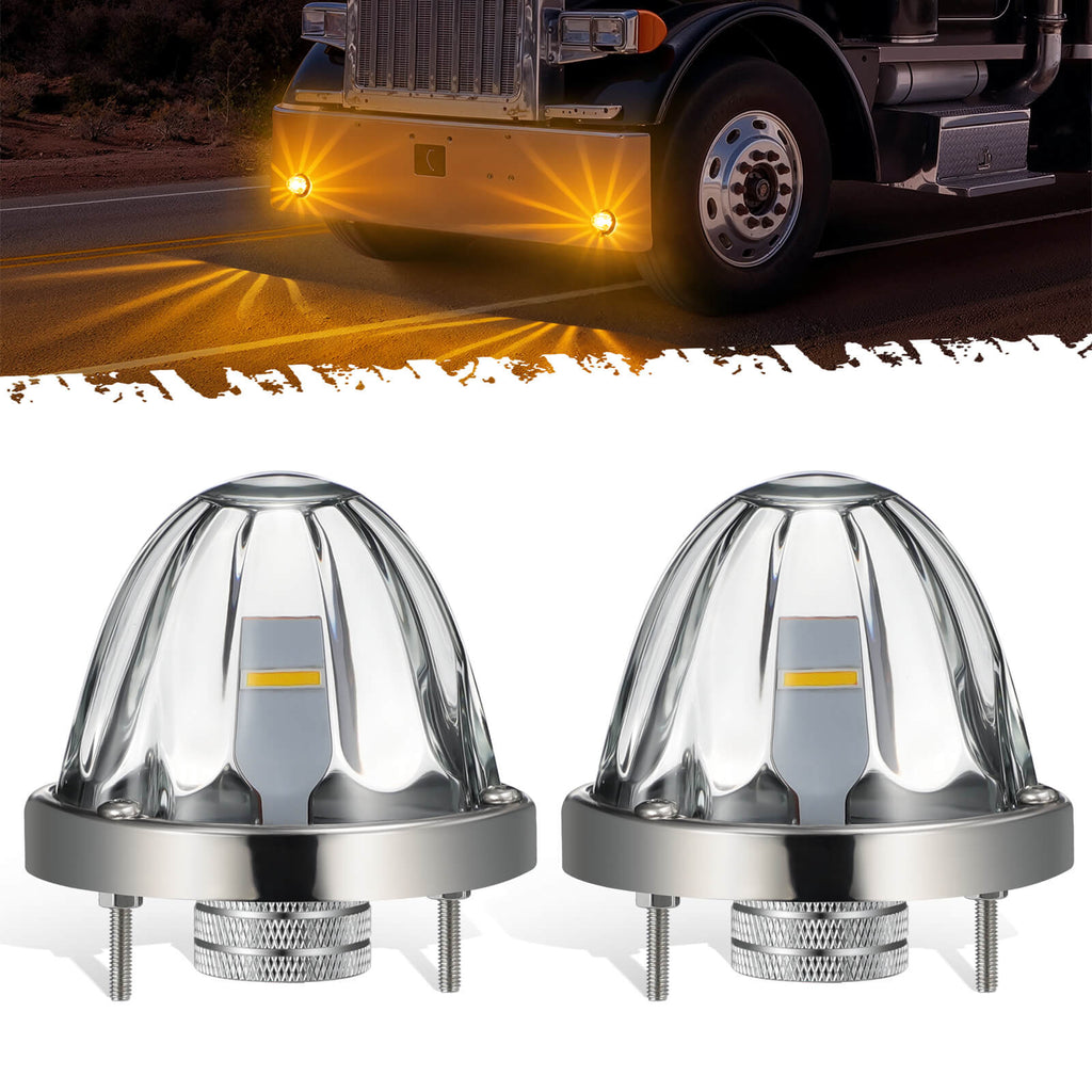 Amber Glass Watermelon Lights Clear Lens  LED Side Marker Turn Signal Lights for Kenworth Peterbilt Freightliner Trucks