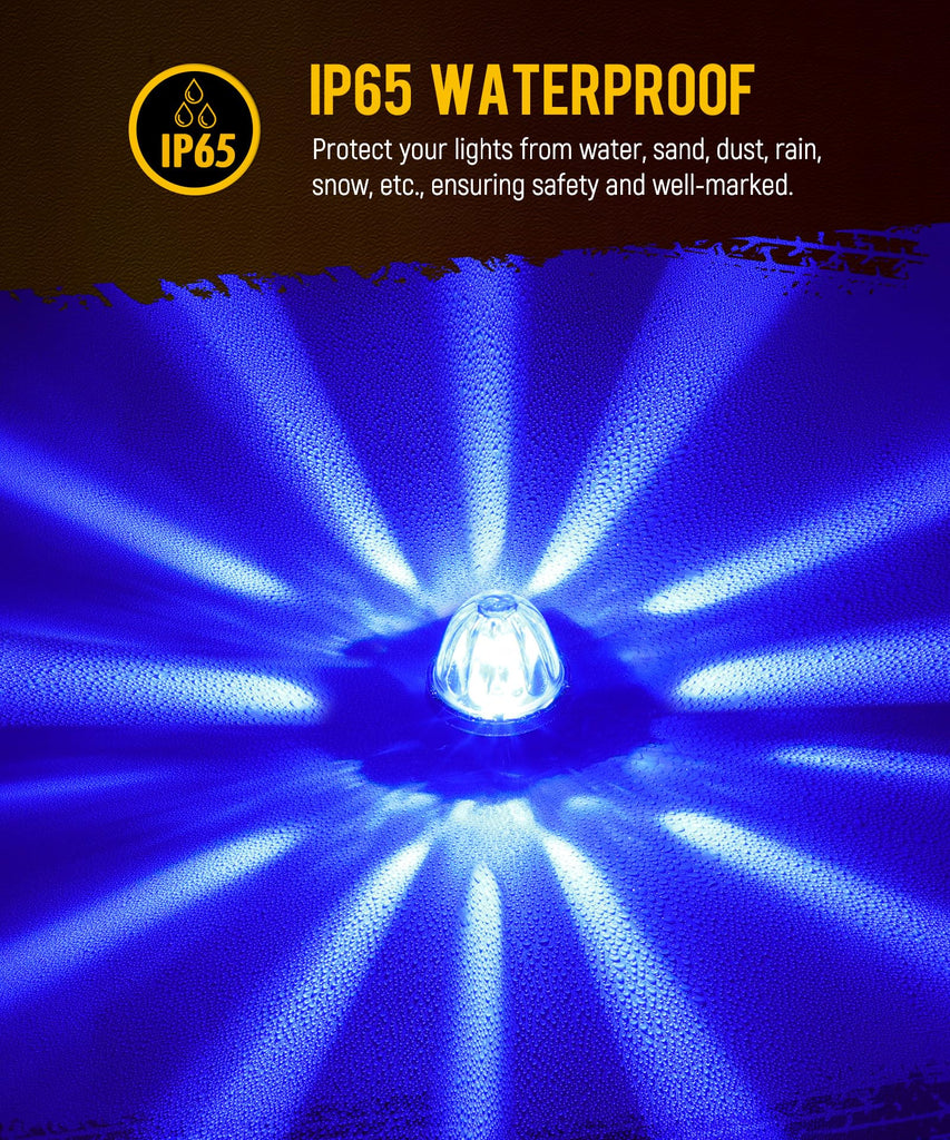 Partsam 2Pcs Glass Watermelon Lights Clear Lens Blue LED Side Marker Clearance Lights with Bezel Replacement for Kenworth Peterbilt Freightliner Trucks