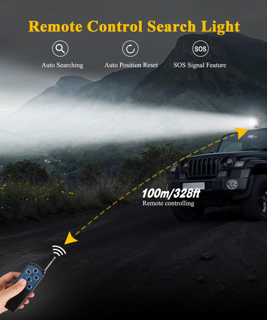 Partsam Remote Control LED Spotlight, Auto-Reset 360 Degree Rotating Searchlight for Off Road Pickup Trucks Marine Boat 12V-24V, 6 Strong Magnets Built-in, White