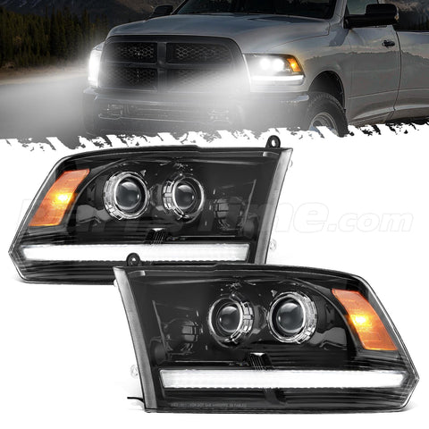 Image of Partsam Full LED Headlights Assembly Compatible with 2009-2018 Ram 1500 2500 3500, DOT Approved Dual Projector Assembly Pair with Start Animation DRL Sequential Turn Signal Hi/Low Beam 6500K 12V IP67