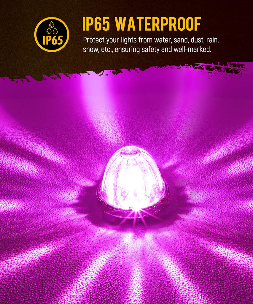 Partsam 2Pcs Glass Watermelon Lights Clear Lens Light Purple LED Side Marker Clearance Lights with Bezel Replacement for Kenworth Peterbilt Freightliner Trucks