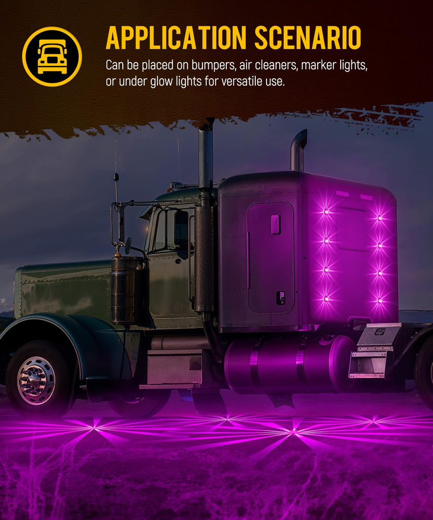 Partsam 2Pcs Glass Watermelon Lights Clear Lens Light Purple LED Side Marker Clearance Lights with Bezel Replacement for Kenworth Peterbilt Freightliner Trucks