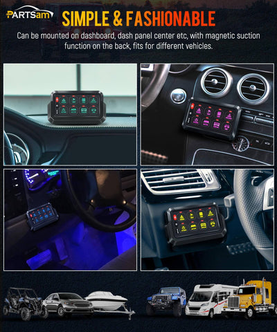 Image of Partsam 5.5″ RGB 8 Gang Switch Panel 265 ft Wireless Waterproof Universal Circuit Control Relay System Box Switch Pod w/3 Silicone Button 5 Brightness Levels for Offroad Truck RV ATV UTV Boat