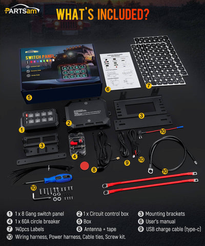 Image of Partsam 5.5″ RGB 8 Gang Switch Panel 265 ft Wireless Waterproof Universal Circuit Control Relay System Box Switch Pod w/3 Silicone Button 5 Brightness Levels for Offroad Truck RV ATV UTV Boat