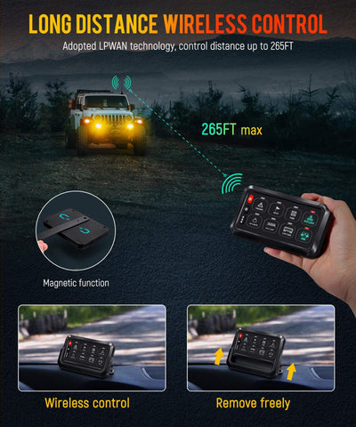 Image of Partsam 5.5″ RGB 8 Gang Switch Panel 265 ft Wireless Waterproof Universal Circuit Control Relay System Box Switch Pod w/3 Silicone Button 5 Brightness Levels for Offroad Truck RV ATV UTV Boat