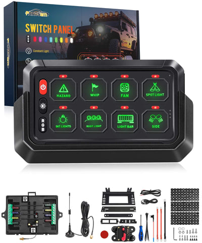Image of Partsam 5.5″ RGB 8 Gang Switch Panel 265 ft Wireless Waterproof Universal Circuit Control Relay System Box Switch Pod w/3 Silicone Button 5 Brightness Levels for Offroad Truck RV ATV UTV Boat