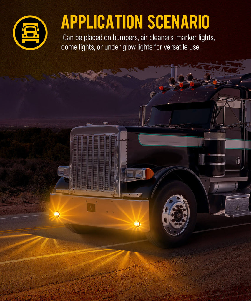 Amber Glass Watermelon Lights Clear Lens  LED Side Marker Turn Signal Lights for Kenworth Peterbilt Freightliner Trucks