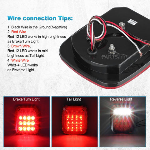 Image of Partsam 2x Universal 16 LED Stop Tail Turn Signal Backup Reverse Brake Clearance Marker Lights Lamps Red/White Replacement for Jeep YJ JK CJ Truck Trailer Waterproof 12V