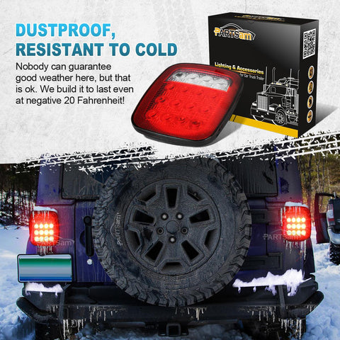 Image of Partsam 2x Universal 16 LED Stop Tail Turn Signal Backup Reverse Brake Clearance Marker Lights Lamps Red/White Replacement for Jeep YJ JK CJ Truck Trailer Waterproof 12V